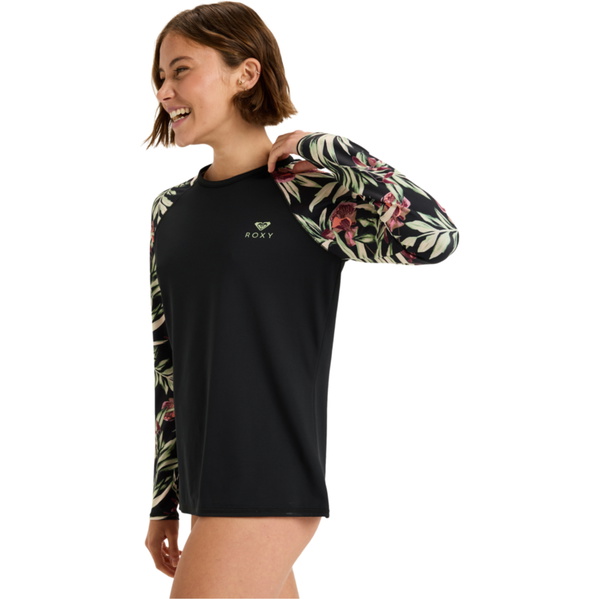 2025 Roxy Womens Basic Mix Long Sleeve Rash Vest ERJWR03872 - Anthracite Wind Swept Floral